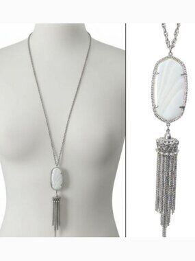 NWOT‎ Kendra Scott White Marble Stone & Silver Tassel Rayne 32" Pendant Necklace